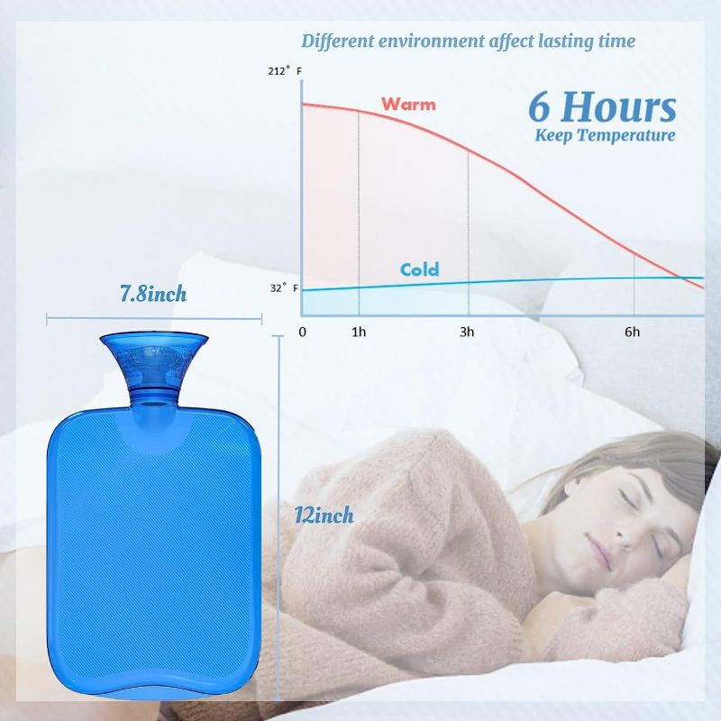 Photo 3 of Attmu Rubber Hot Water Bottle with Cover Knitted, Transparent Hot Water Bag 2 Liter- Blue