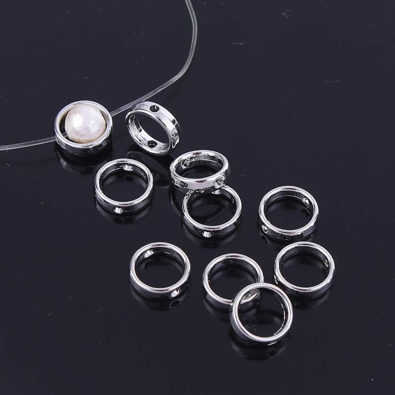 Photo 3 of 30 Silver Tone Round Bead Frames Fits 8mm or 7/16 Inch Beads 12mm Diameter Bead Frames Silver 8mm Round