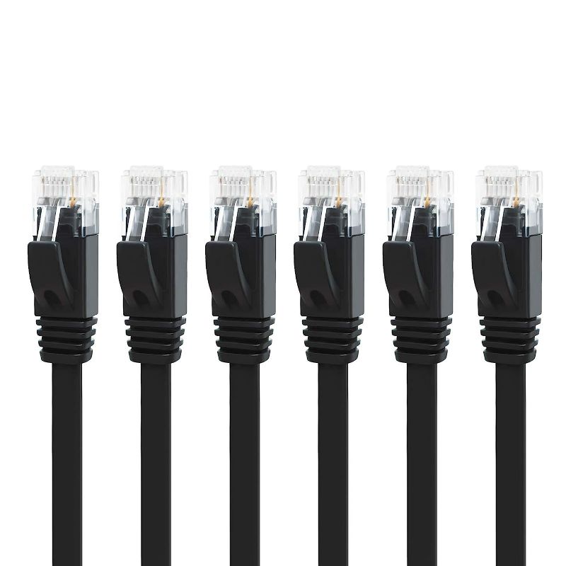 Photo 1 of  CAT 6 Ethernet Cable 15ft 6-Pack Black, High Speed Solid Flat CAT6 Gigabit Internet Network LAN Patch Cords, Bare Copper Snagless RJ45 Connector for Modem, Router, Computer (15ft 6Pack, Black)