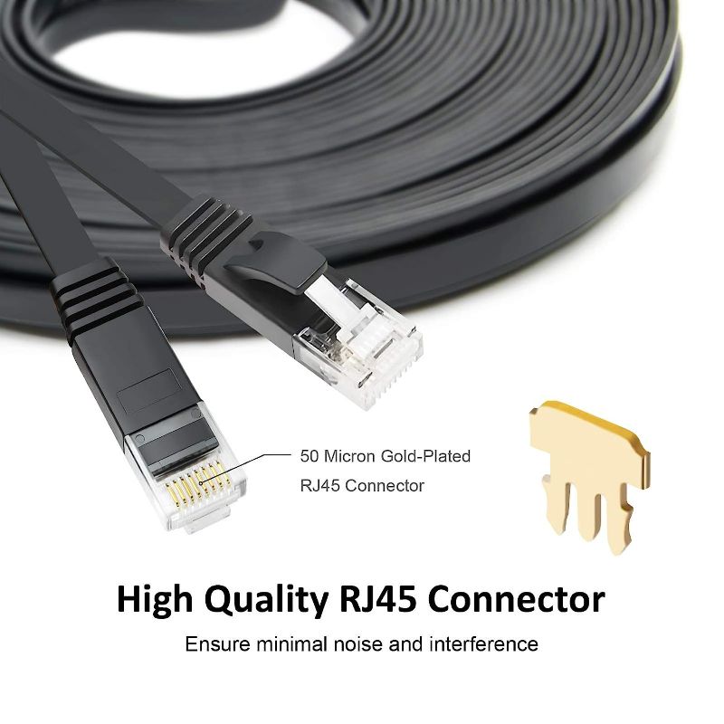 Photo 3 of  CAT 6 Ethernet Cable 15ft 6-Pack Black, High Speed Solid Flat CAT6 Gigabit Internet Network LAN Patch Cords, Bare Copper Snagless RJ45 Connector for Modem, Router, Computer (15ft 6Pack, Black)