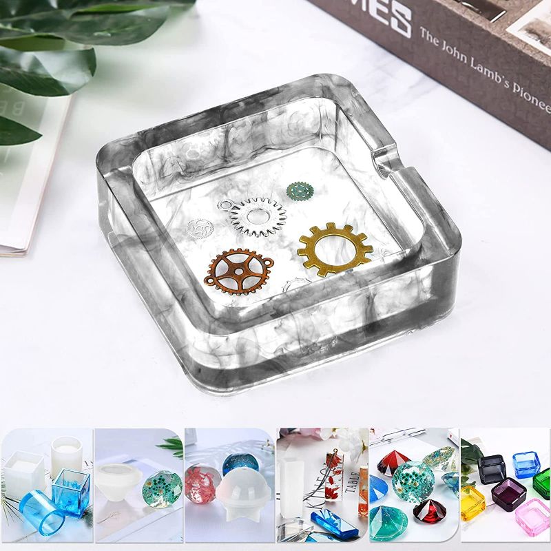Photo 3 of Apsung 68 PCS Resin Silicone Molds Set, Epoxy Casting Art Molds Includes Square, Cylinder, Cube, Round, Diamond, Mixing Cup, Pendant Molds and Wood Sticks for Coaster, Ashtray, Pen Jewelry Holder