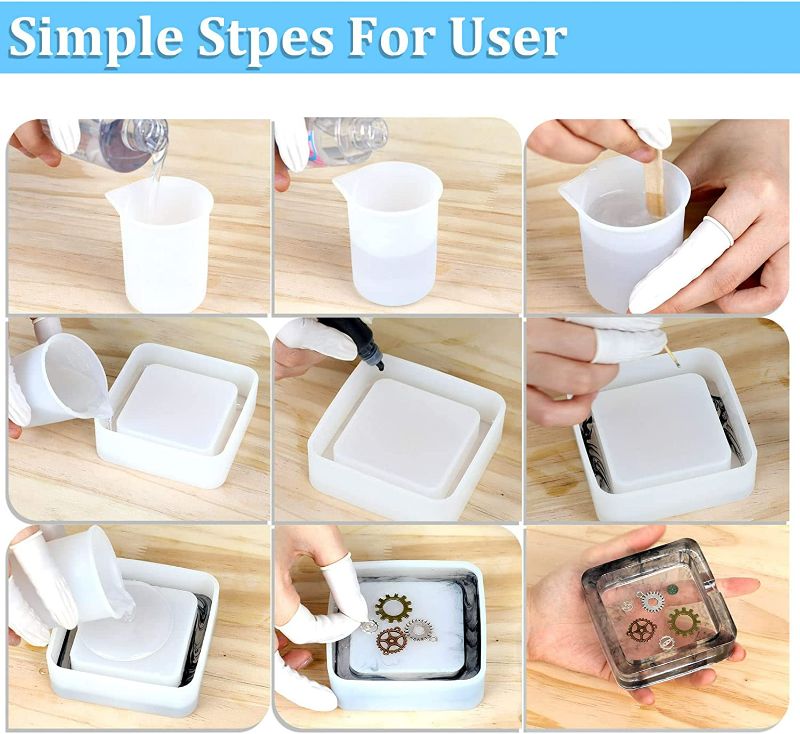 Photo 2 of Apsung 68 PCS Resin Silicone Molds Set, Epoxy Casting Art Molds Includes Square, Cylinder, Cube, Round, Diamond, Mixing Cup, Pendant Molds and Wood Sticks for Coaster, Ashtray, Pen Jewelry Holder