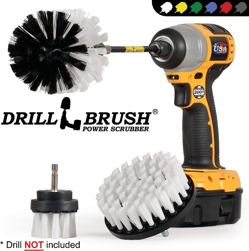 Photo 4 of Drill Brush Car Washing and Detailing Power Brush Kit with Long-Reach Removable Extension. Auto Care Set Includes 3 Different Size, Replaceable, Soft White Scrubber Brushes with Quick Change Extender