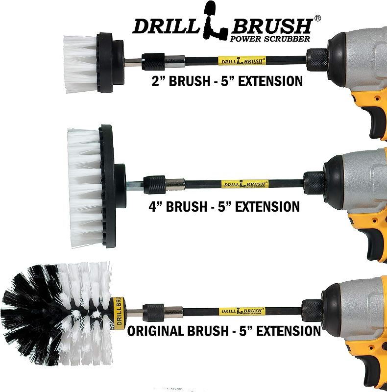 Photo 7 of Drill Brush Car Washing and Detailing Power Brush Kit with Long-Reach Removable Extension. Auto Care Set Includes 3 Different Size, Replaceable, Soft White Scrubber Brushes with Quick Change Extender
