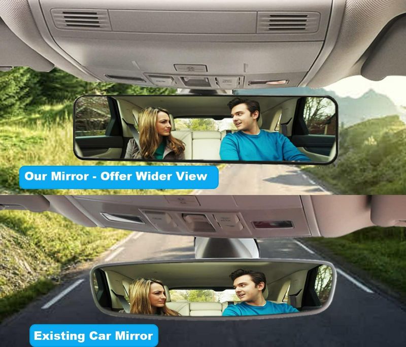 Photo 2 of Kitbest Rear View Mirror, Universal Clip On Rearview Mirror, Wide Angle Mirror, Car Mirror, Panoramic Interior Extended Rear View Mirror, Rearview Mirror Extender, Anti Glare, Blue Tint for Car Truck ( 11.8"(300mm) (11.8 Lx2.7" H )
