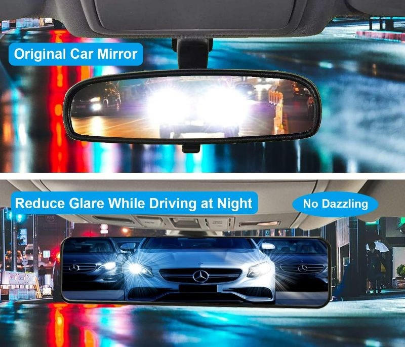 Photo 5 of Kitbest Rear View Mirror, Universal Clip On Rearview Mirror, Wide Angle Mirror, Car Mirror, Panoramic Interior Extended Rear View Mirror, Rearview Mirror Extender, Anti Glare, Blue Tint for Car Truck ( 11.8"(300mm) (11.8 Lx2.7" H )