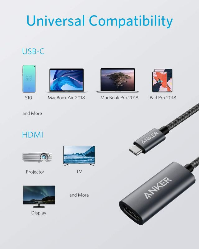 Photo 4 of Anker USB C to HDMI Adapter (4K@60Hz), 310 USB-C Adapter (4K HDMI), Aluminum, Portable , for MacBook Pro, Air, iPad Pro, Pixelbook, XPS, Galaxy, and More