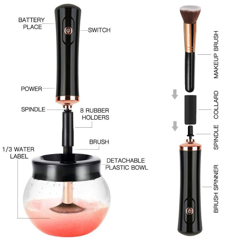 Photo 6 of  Makeup Brush Cleaner Dryer Super-Fast Electric Brush Cleaner Machine Automatic Brush Cleaner Spinner Makeup Brush Tools (Black)