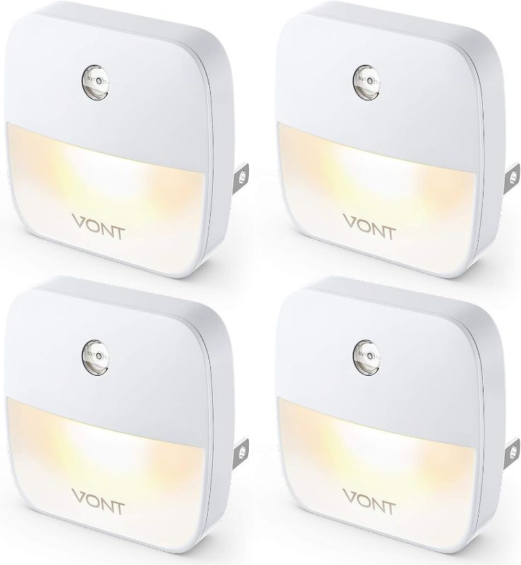 Photo 1 of Vont 'Aura' LED Night Light (Plug-in) Super Smart Dusk to Dawn Sensor, Auto Night Lights Suitable for Bedroom, Bathroom, Toilet, Stairs, Kitchen, Hallway, Kids, Adults, Compact Nightlight (4 Pack)