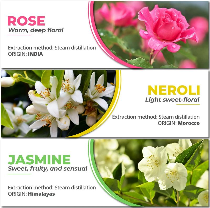 Photo 4 of Essential Oil Set of 6 – 100% Pure Floral Essential Oils for diffusers for Home, Rose, Lavender, Chamomile, Jasmine, Geranium, Neroli - Therapeutic Grade Aromatherapy Oils, 60ml Pack