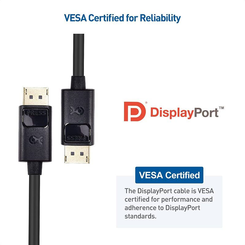 Photo 4 of Cable Matters [VESA Certified] 6 ft DisplayPort Cable 1.4, Support 8K 60Hz, 4K 144Hz (DisplayPort 1.4 Cable) with FreeSync, G-SYNC and HDR for Gaming Monitor, PC, RTX 3080/3090, RX 6800/6900 and More