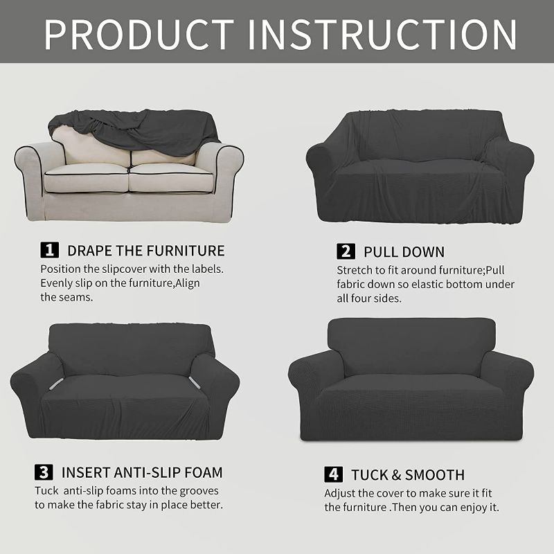 Photo 8 of Easy-Going Stretch Oversized Sofa Slipcover 1-Piece Sofa Cover Furniture Protector Couch Soft with Elastic Bottom for Kids, Polyester Spandex Jacquard Fabric Small Checks Dark Gray