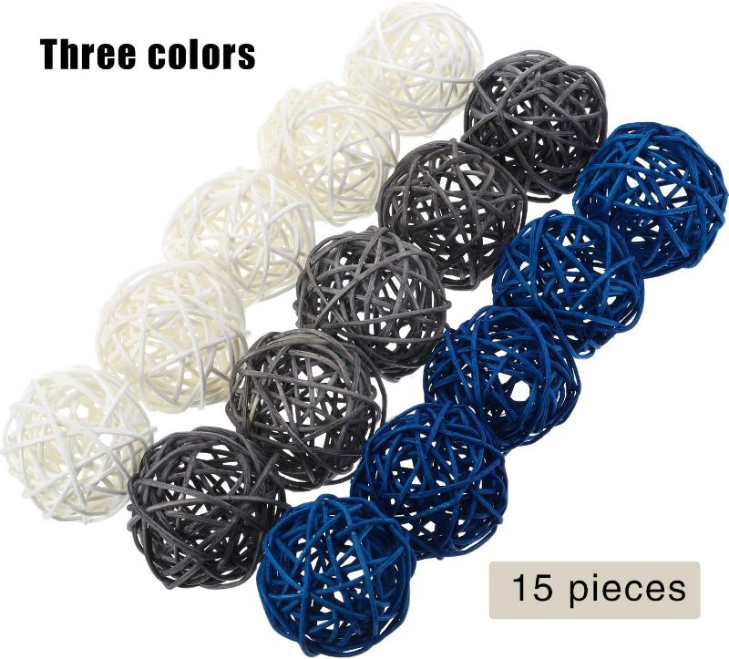 Photo 4 of 15 Pieces Vase Filler Rattan Balls Decorative for Craft, Party, Wedding Table Decoration, Baby Shower, Aromatherapy Accessories, 1.8 Inch (Blue Gray White)