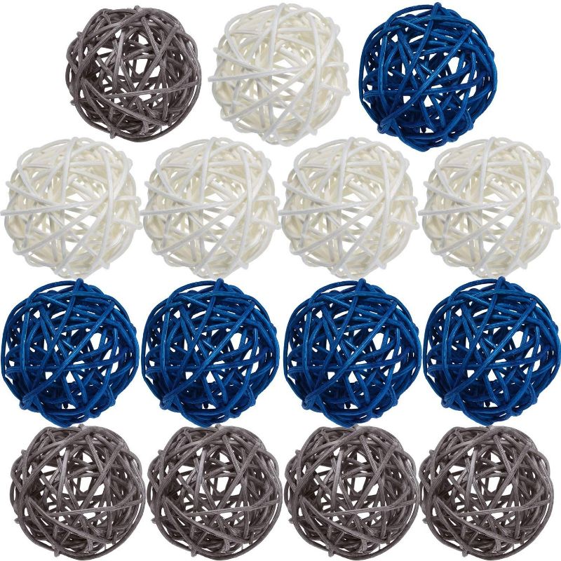 Photo 2 of 15 Pieces Vase Filler Rattan Balls Decorative for Craft, Party, Wedding Table Decoration, Baby Shower, Aromatherapy Accessories, 1.8 Inch (Blue Gray White)