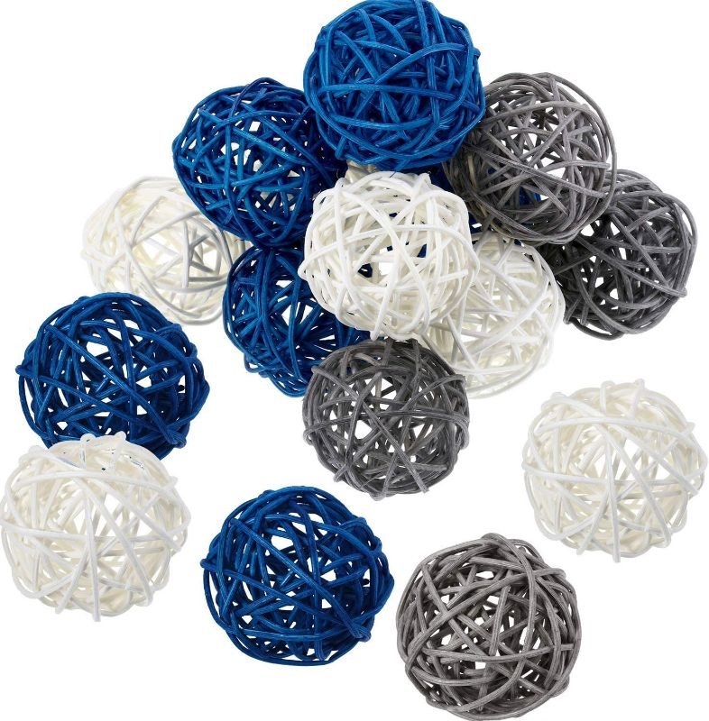 Photo 1 of 15 Pieces Vase Filler Rattan Balls Decorative for Craft, Party, Wedding Table Decoration, Baby Shower, Aromatherapy Accessories, 1.8 Inch (Blue Gray White)