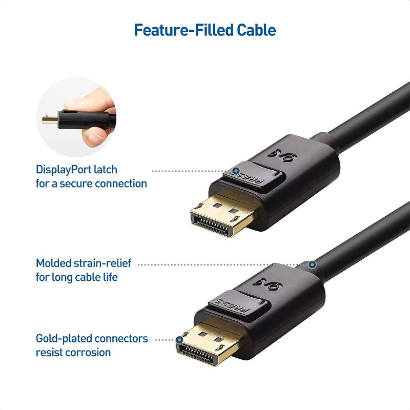 Photo 6 of Cable Matters [VESA Certified] 6 ft DisplayPort Cable 1.4, Support 8K 60Hz, 4K 144Hz (DisplayPort 1.4 Cable) with FreeSync, G-SYNC and HDR for Gaming Monitor, PC, RTX 3080/3090, RX 6800/6900 and More
