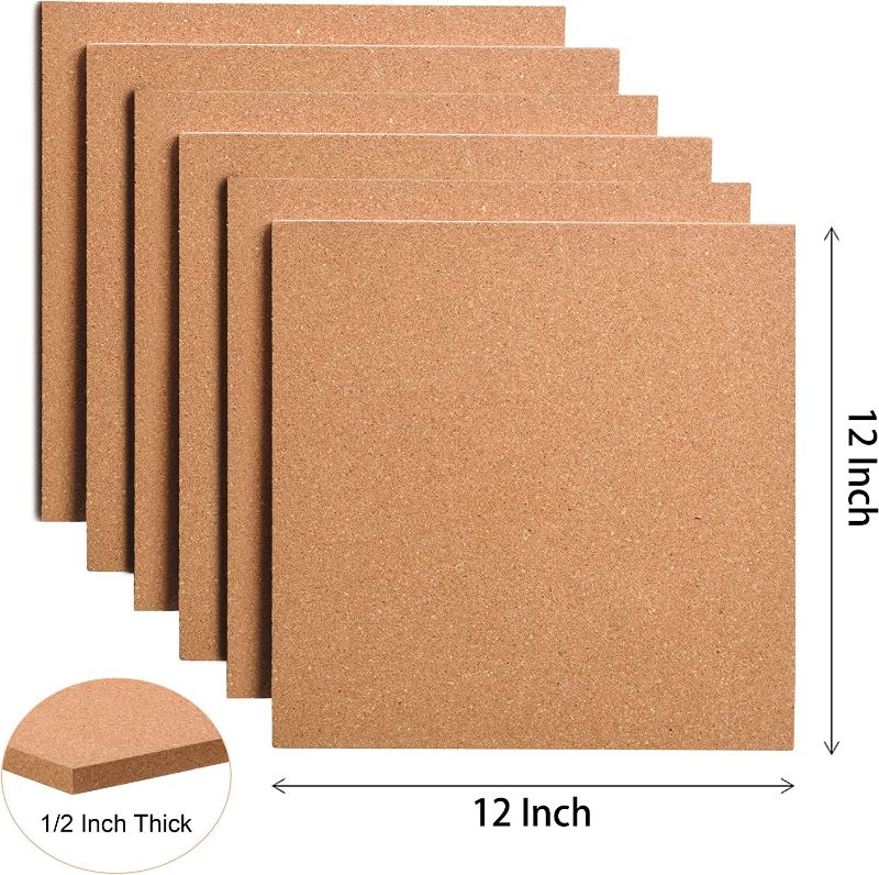 Photo 4 of  Cork Board 12"x12" - 1/2" Thick Square Bulletin Boards 12 Pack Cork Tiles with 100 PCS Push Pins Mini Wall Self-Adhesive Corkboards Tiles for Wall