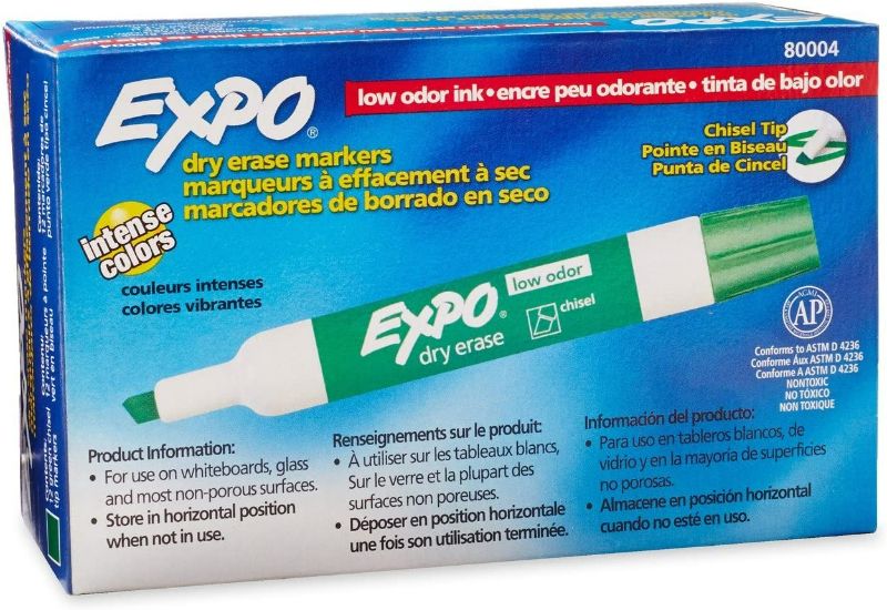 Photo 1 of EXPO Low Odor Dry Erase Markers, Chisel Tip, Green, 12 Count