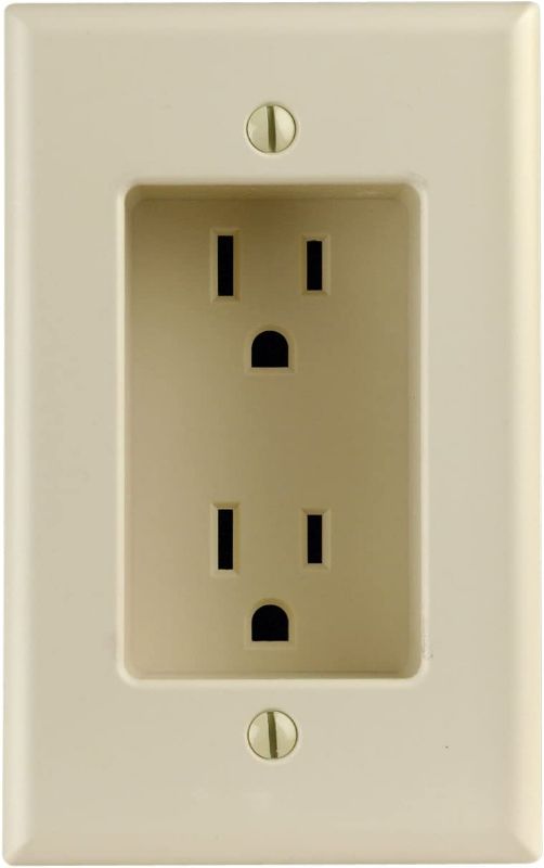 Photo 1 of Leviton 689-I 15 Amp 1-Gang Recessed Duplex Receptacle, Residential Grade, with Screws Mounted to Housing, Ivory