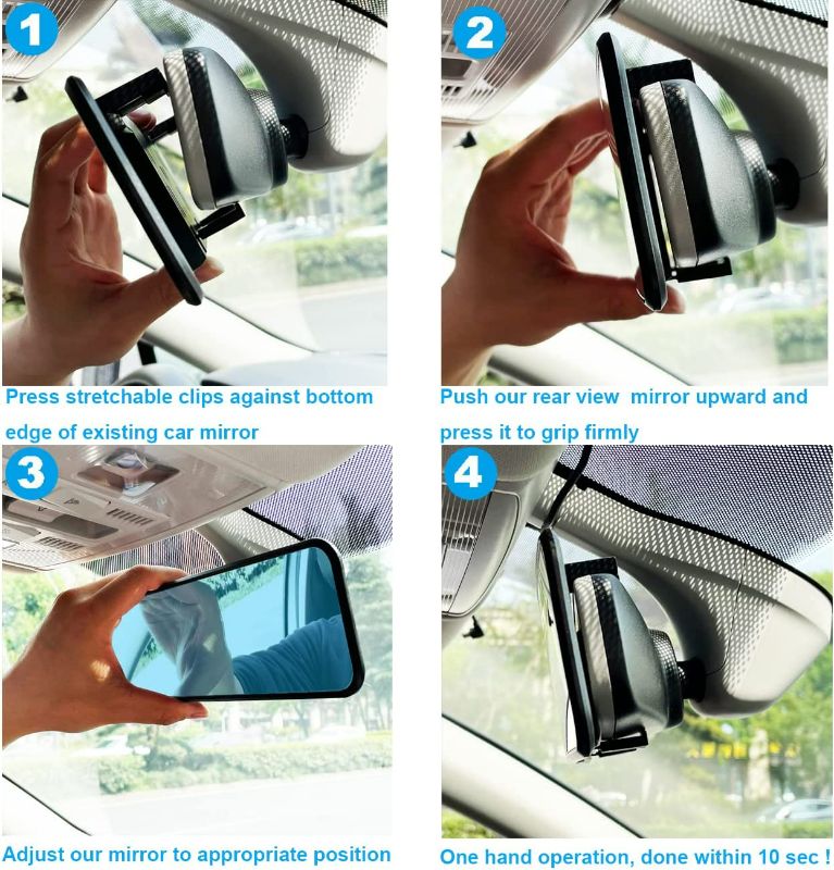Photo 4 of Kitbest Rear View Mirror, Universal Clip On Rearview Mirror, Wide Angle Mirror, Car Mirror, Panoramic Interior Extended Rear View Mirror, Rearview Mirror Extender, Anti Glare, Blue Tint for Car Truck (11.8/300mm)