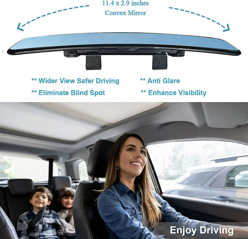 Photo 7 of Kitbest Rear View Mirror, Universal Clip On Rearview Mirror, Wide Angle Mirror, Car Mirror, Panoramic Interior Extended Rear View Mirror, Rearview Mirror Extender, Anti Glare, Blue Tint for Car Truck (11.8/300mm)