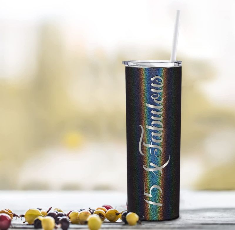 Photo 1 of 15 and Fabulous 20 oz Skinny Tumbler 15th Birthday Gifts For Girls on Black Glitter Decorations Funny Present Vacuum Insulated Cup with Straw Lid