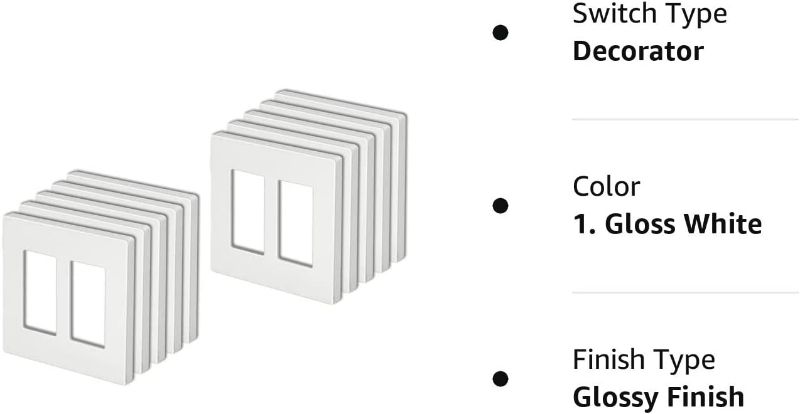 Photo 9 of [10 Pack] BESTTEN 2-Gang USWP4 White Series Screwless Wall Plate, Decorative Outlet Cover, H4.69” x W4.73”, for Light Switch, Dimmer, USB, GFCI, Receptacle