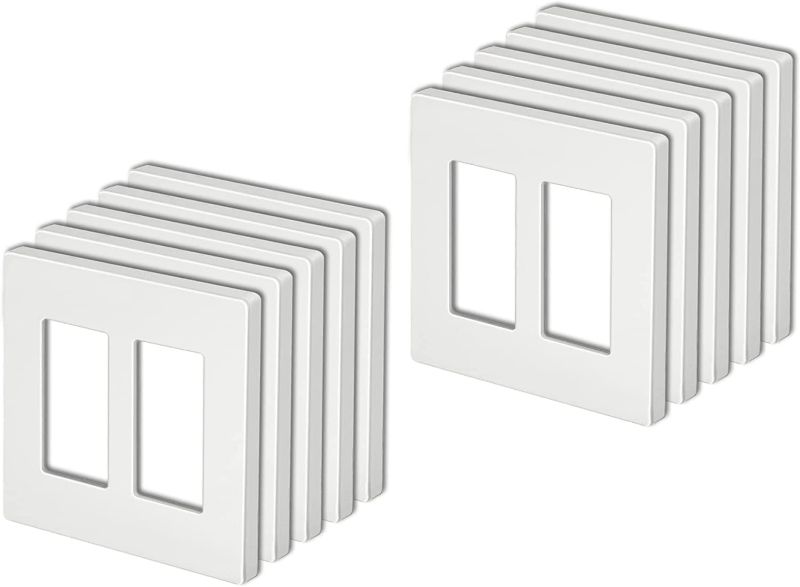 Photo 1 of [10 Pack] BESTTEN 2-Gang USWP4 White Series Screwless Wall Plate, Decorative Outlet Cover, H4.69” x W4.73”, for Light Switch, Dimmer, USB, GFCI, Receptacle