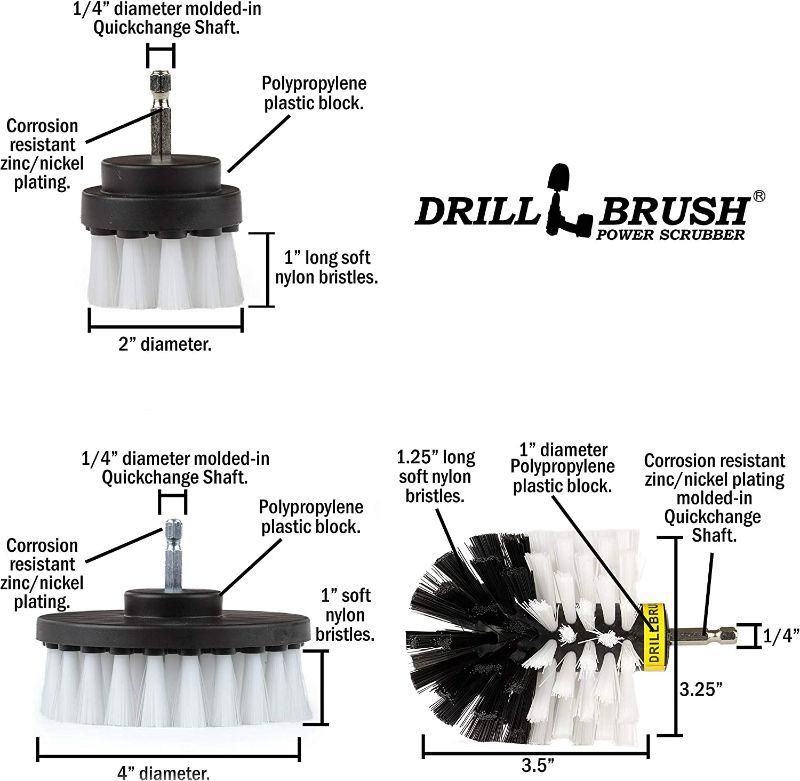 Photo 5 of Drillbrush 3 Piece Drill Brush Cleaning Tool Attachment Kit for Cleaning Furniture, Carpet, Chairs, Shower Door Glass – Drill Brush Wheel Cleaner Kit by Drill Brush Power Scrubber by Useful Products