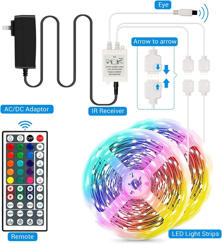 Photo 7 of CT CAPETRONIX 32.8ft RGB LED Strip Lights, 5050 RGB 300 LEDs Color Changing LED Light Strips with 44 Keys Remote Controller for Bedroom Home Party Office Decoration, Easy Installation
