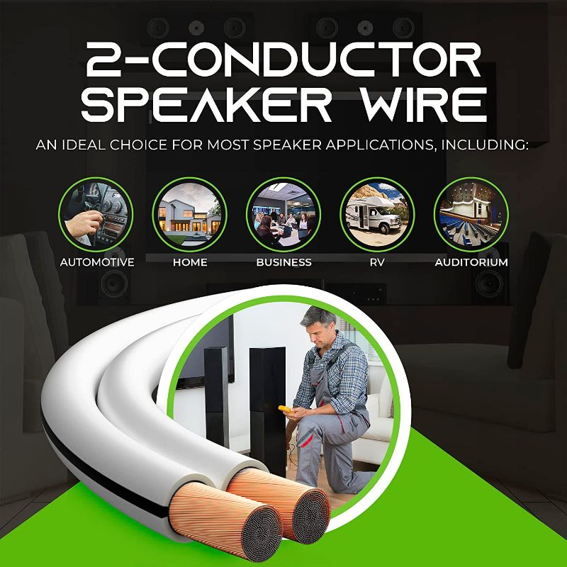 Photo 1 of 16AWG Speaker Wire, GearIT Pro Series 16 Gauge Speaker Wire Cable (100 Feet / 30.48 Meters) Great Use for Home Theater Speakers and Car Speakers, White
