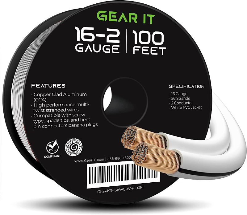 Photo 1 of 16AWG Speaker Wire, GearIT Pro Series 16 Gauge Speaker Wire Cable (100 Feet / 30.48 Meters) Great Use for Home Theater Speakers and Car Speakers, White