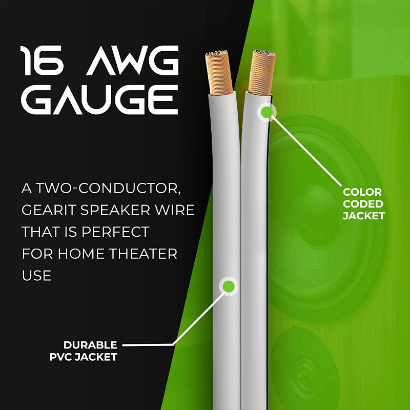 Photo 1 of 16AWG Speaker Wire, GearIT Pro Series 16 Gauge Speaker Wire Cable (100 Feet / 30.48 Meters) Great Use for Home Theater Speakers and Car Speakers, White