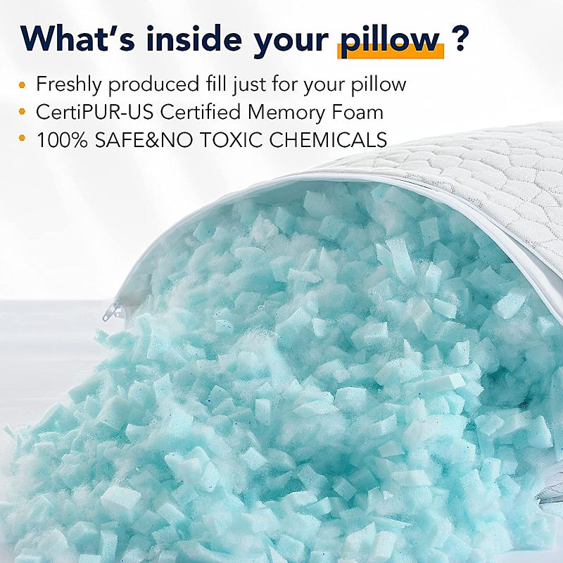 Photo 1 of 2-Pack Cooling Bed Pillows for Sleeping Adjustable Gel Shredded Memory Foam Pillows Queen Size Set of 2 - Luxury Bamboo Pillows for Side Back Sleepers Washable Removable Cover CertiPUR-US Certified
