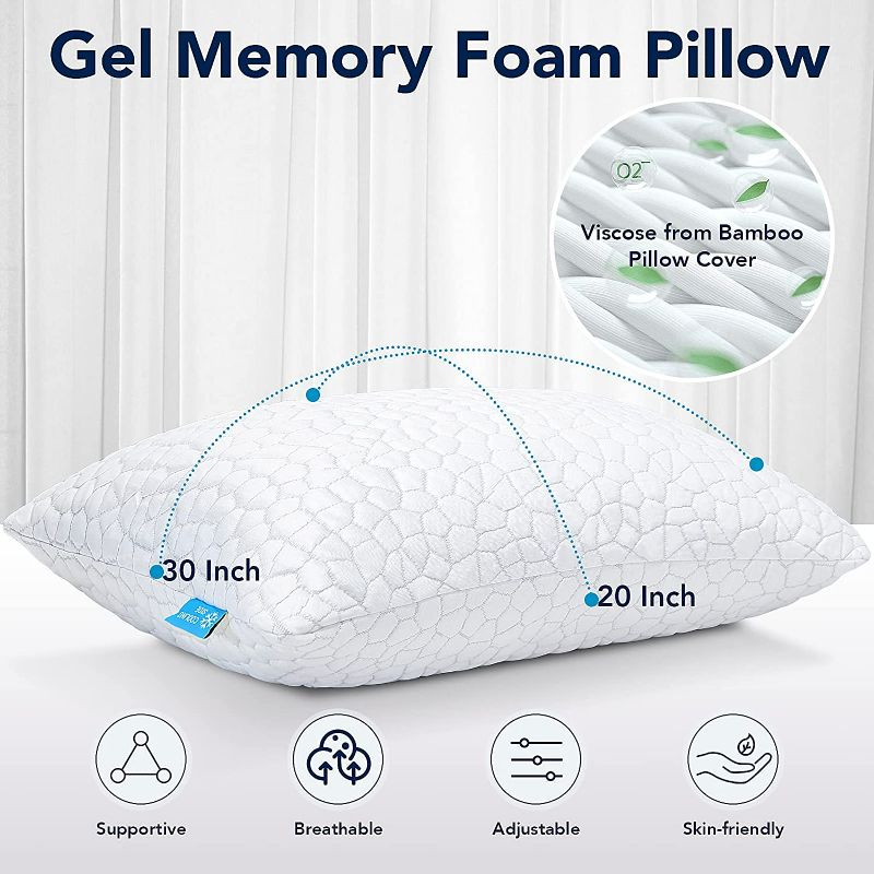 Photo 9 of 2-Pack Cooling Bed Pillows for Sleeping Adjustable Gel Shredded Memory Foam Pillows Queen Size Set of 2 - Luxury Bamboo Pillows for Side Back Sleepers Washable Removable Cover CertiPUR-US Certified