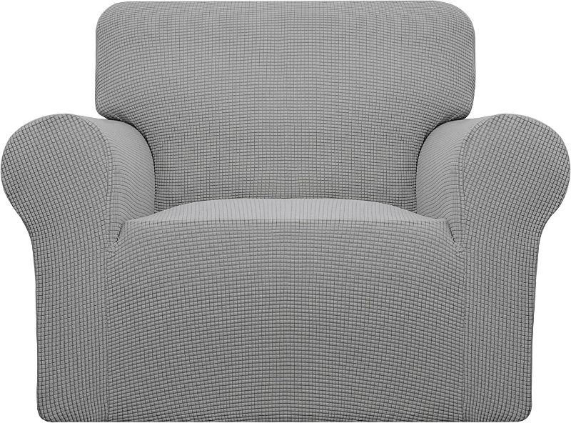 Photo 1 of Easy-Going Stretch Chair Sofa Slipcover 1-Piece Couch Sofa Cover Furniture Protector Soft with Elastic Bottom for Kids, Pet. Spandex Jacquard Fabric Small Checks (Chair, Light Gray)