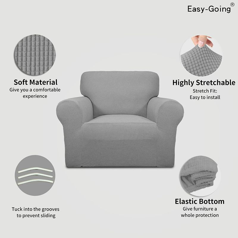 Photo 3 of Easy-Going Stretch Chair Sofa Slipcover 1-Piece Couch Sofa Cover Furniture Protector Soft with Elastic Bottom for Kids, Pet. Spandex Jacquard Fabric Small Checks (Chair, Light Gray)