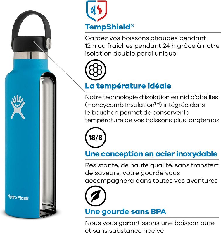 Photo 2 of Hydro Flask 21 oz. Water Bottle - Stainless Steel, Reusable, Vacuum Insulated with Standard Mouth Flex Lid , Fog