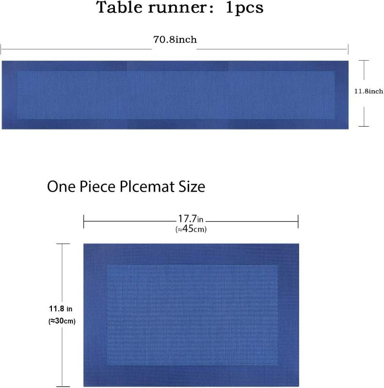 Photo 2 of Panda Palm Vinyl Placemats Set of 6 Vinyl Heat-Resistant Table Mats with Matching a Same-Style 72 inches Table Runner(7pcs,Blue)