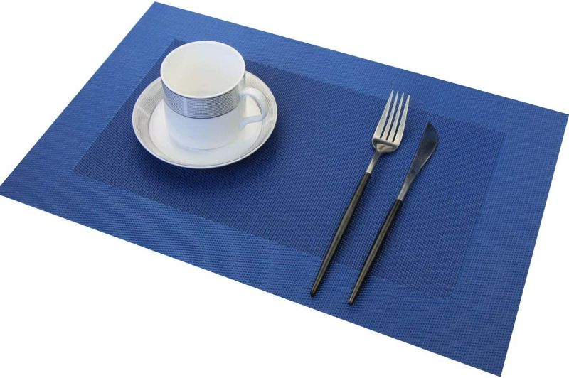 Photo 3 of Panda Palm Vinyl Placemats Set of 6 Vinyl Heat-Resistant Table Mats with Matching a Same-Style 72 inches Table Runner(7pcs,Blue)