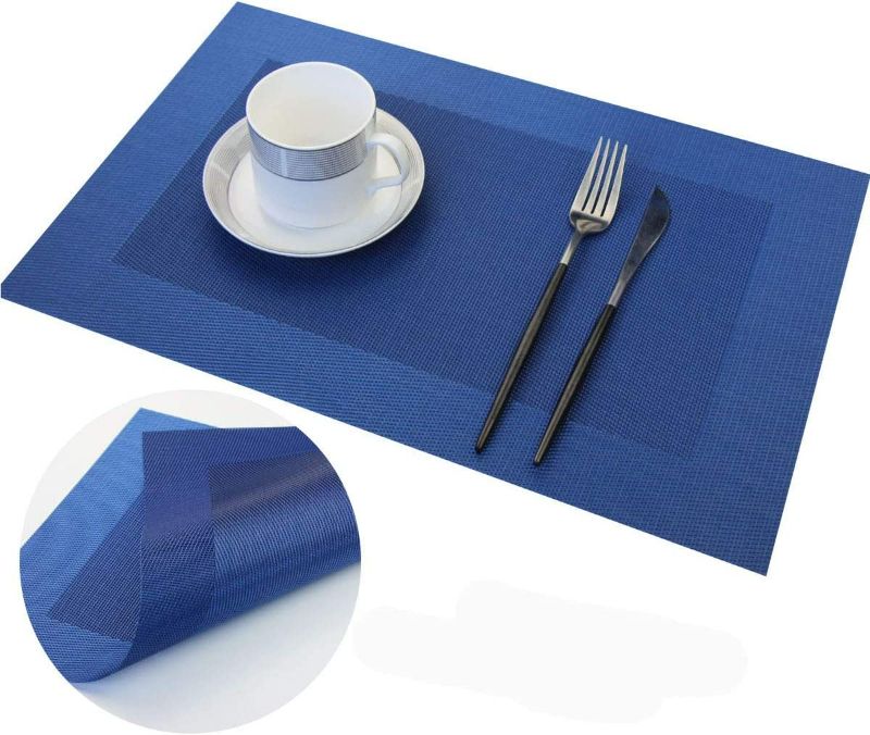 Photo 4 of Panda Palm Vinyl Placemats Set of 6 Vinyl Heat-Resistant Table Mats with Matching a Same-Style 72 inches Table Runner(7pcs,Blue)