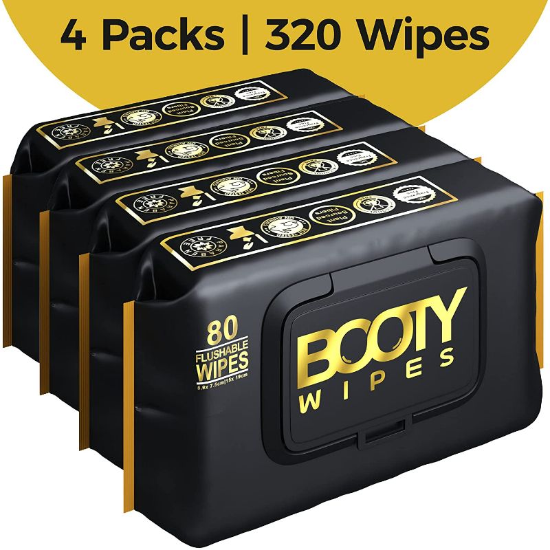 Photo 2 of Booty Wipes for Men - 320 Flushable Wipes for Adults | Premium Wet Wipes for Men - pH Balanced & Infused with Vitamin-E & Aloe | Male Toilet Wipes | Flushable Safe