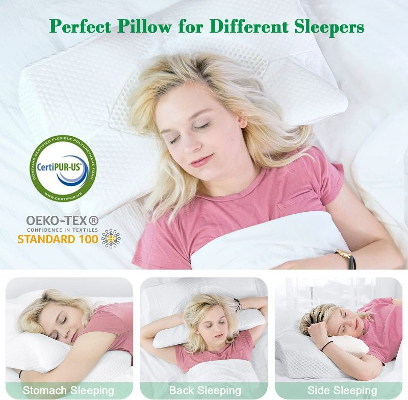 Photo 7 of Elviros Cervical Memory Foam Pillow, Contour Pillows for Neck and Shoulder Pain, Ergonomic Orthopedic Sleeping Neck Contoured Support Pillow for Side Sleepers, Back and Stomach Sleepers (White)