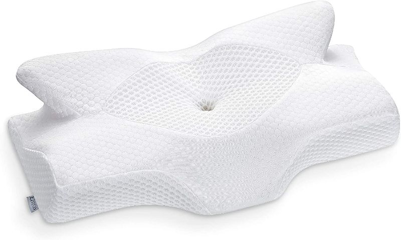 Photo 1 of Elviros Cervical Memory Foam Pillow, Contour Pillows for Neck and Shoulder Pain, Ergonomic Orthopedic Sleeping Neck Contoured Support Pillow for Side Sleepers, Back and Stomach Sleepers (White)