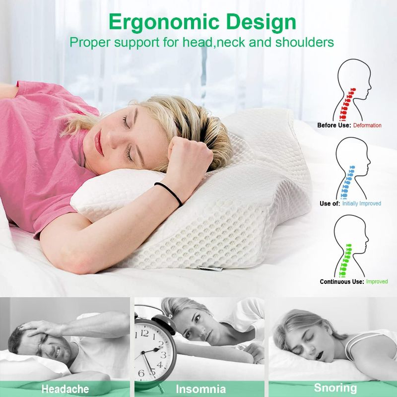 Photo 6 of Elviros Cervical Memory Foam Pillow, Contour Pillows for Neck and Shoulder Pain, Ergonomic Orthopedic Sleeping Neck Contoured Support Pillow for Side Sleepers, Back and Stomach Sleepers (White)