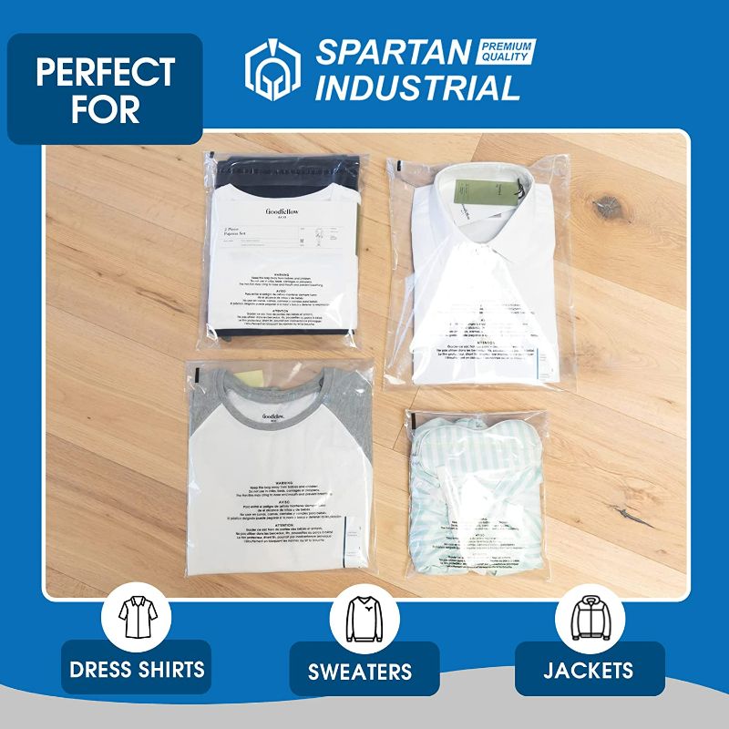 Photo 5 of Spartan Industrial - 11" X 14" (1000 Count) Self Seal Clear Poly Bags with Suffocation Warning for Packaging, T Shirts & FBA - Permanent Adhesive
