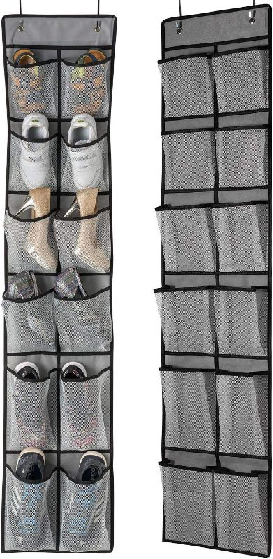 Photo 1 of KEEPJOY Over The Door Shoe Organizer 2 Pack,Mesh Pockets Hanging Shoe Rack Over The Door,Shoe Storage Closet with 4 Hooks,Washable and Breathable Fabic,Large Size 57.5×12.6inch(Grey)