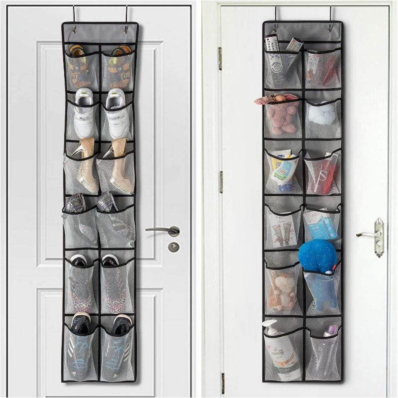 Photo 4 of KEEPJOY Over The Door Shoe Organizer 2 Pack,Mesh Pockets Hanging Shoe Rack Over The Door,Shoe Storage Closet with 4 Hooks,Washable and Breathable Fabic,Large Size 57.5×12.6inch(Grey)