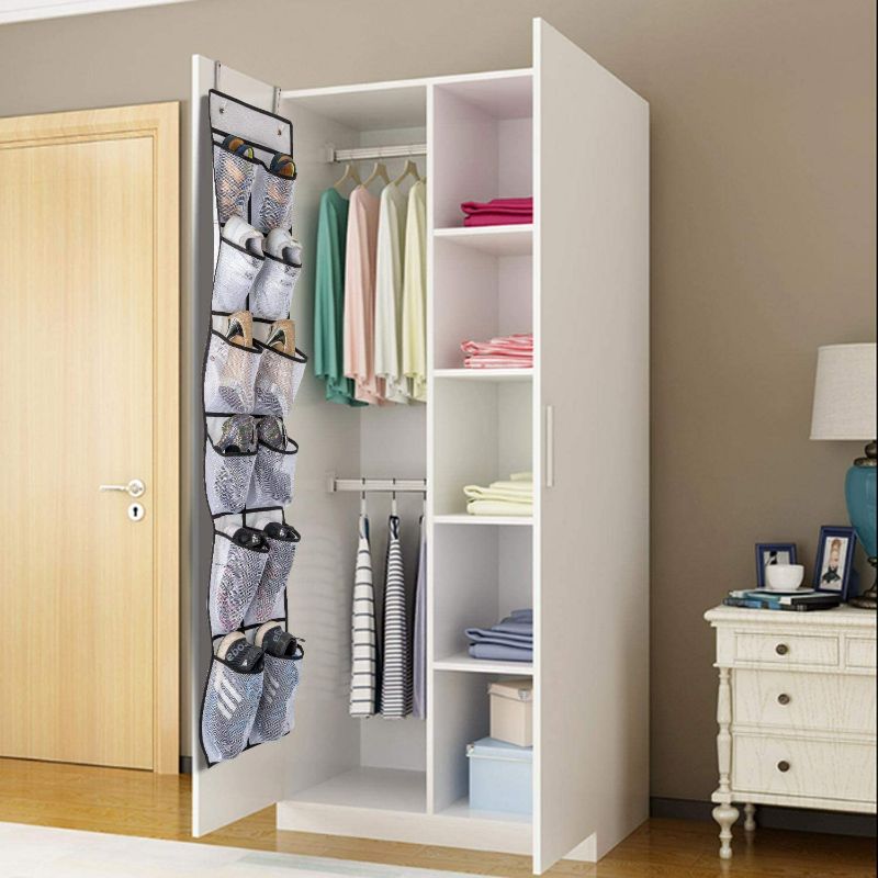 Photo 1 of KEEPJOY Over The Door Shoe Organizer 2 Pack,Mesh Pockets Hanging Shoe Rack Over The Door,Shoe Storage Closet with 4 Hooks,Washable and Breathable Fabic,Large Size 57.5×12.6inch(Grey)