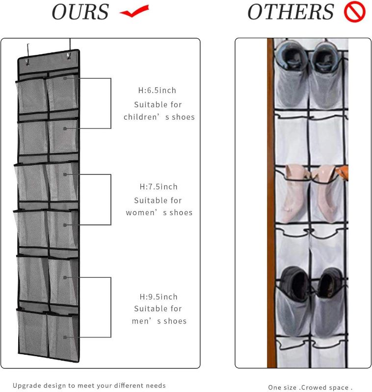 Photo 2 of KEEPJOY Over The Door Shoe Organizer 2 Pack,Mesh Pockets Hanging Shoe Rack Over The Door,Shoe Storage Closet with 4 Hooks,Washable and Breathable Fabic,Large Size 57.5×12.6inch(Grey)